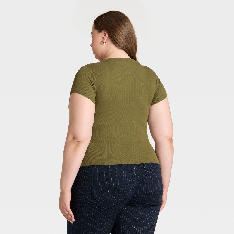 slide 2 of 3, Women's Slim Fit Cropped Ribbed T-Shirt - A New Day™ Olive Green XXL, 1 ct