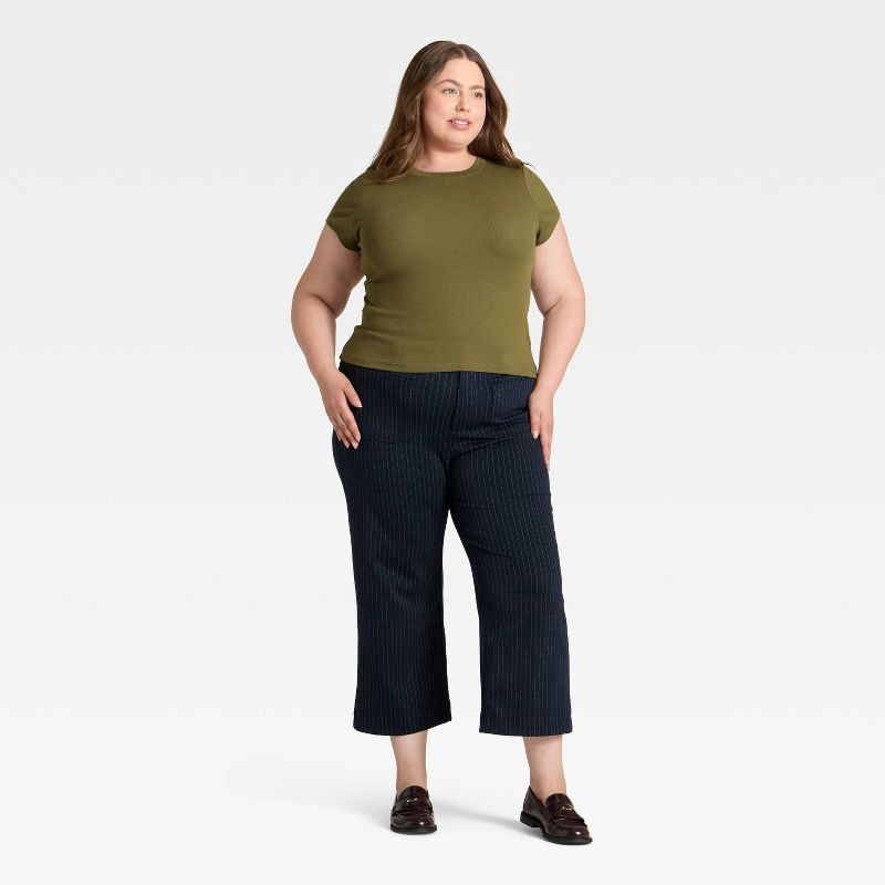 slide 3 of 3, Women's Slim Fit Cropped Ribbed T-Shirt - A New Day™ Olive Green XXL, 1 ct
