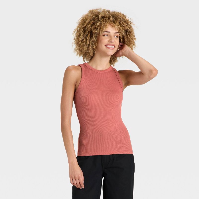 slide 1 of 4, Women's Slim Fit Ribbed Tank Top - A New Day™ Pink XL, 1 ct