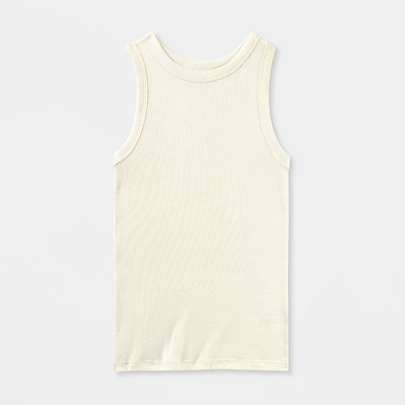 slide 4 of 4, Women's Slim Fit Ribbed Tank Top - A New Day™ Cream L, 1 ct