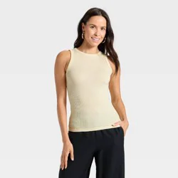 Women's Slim Fit Ribbed Tank Top - A New Day™ Cream L