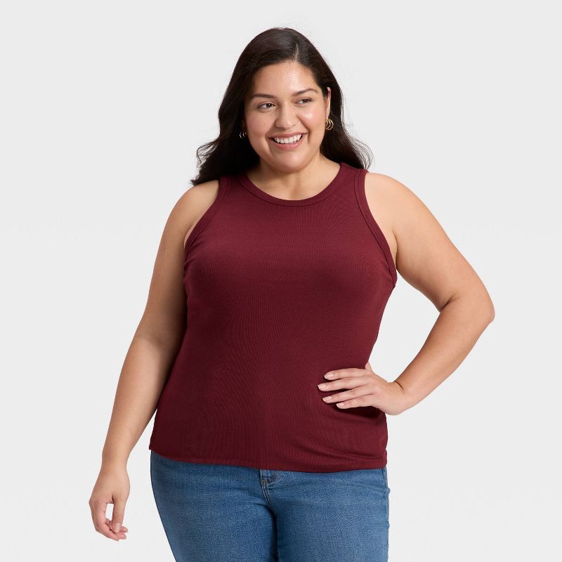 slide 1 of 4, Women's Slim Fit Ribbed Tank Top - A New Day™ Maroon XXL, 1 ct