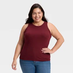 Women's Slim Fit Ribbed Tank Top - A New Day™ Maroon XXL