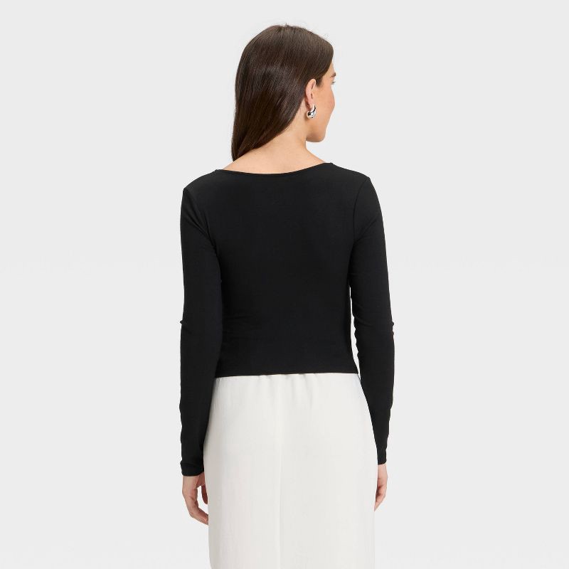 slide 2 of 4, Women's Slim Fit Long Sleeve Corset Top - A New Day™ Black M, 1 ct