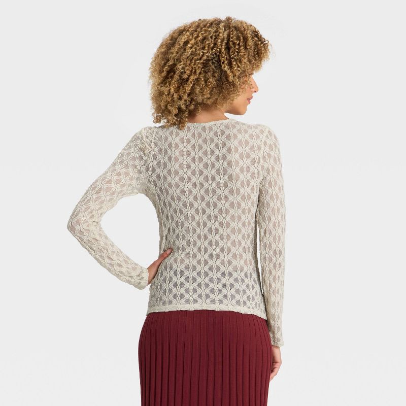 slide 2 of 4, Women's Long Sleeve Lace Top - A New Day™ Cream XS, 1 ct
