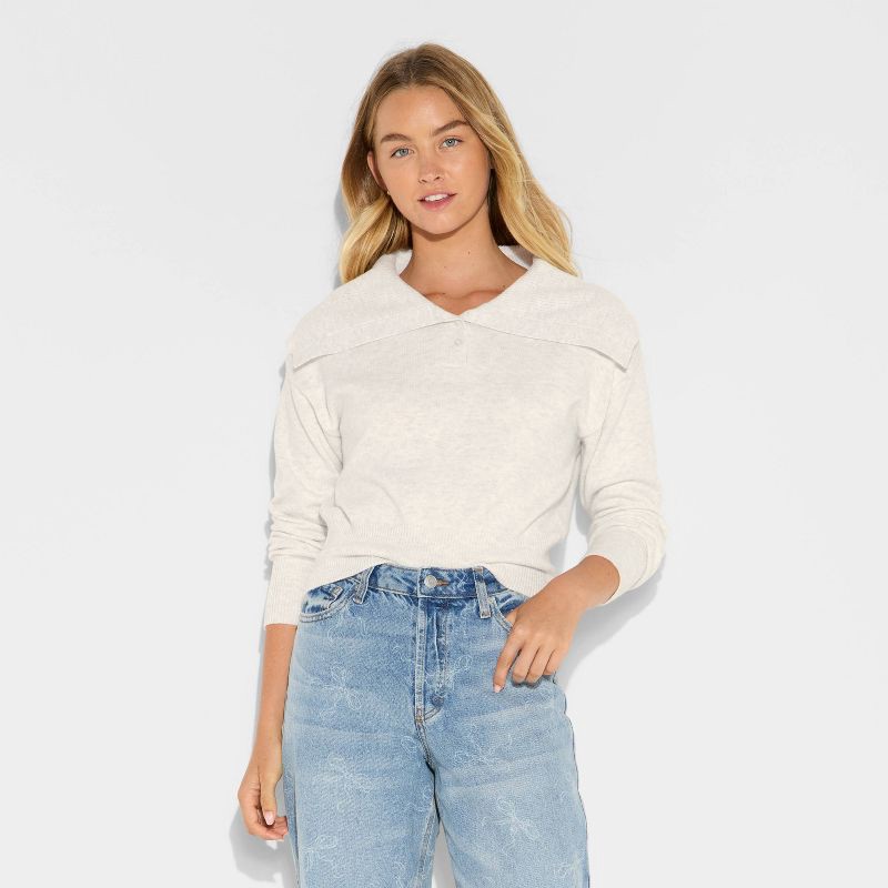 slide 2 of 3, Women's Button-Down Collar Henley Sweater - Wild Fable™ Heather Gray M, 1 ct