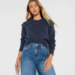 Women's Button-Down Collar Henley Sweater - Wild Fable™ Navy Blue M