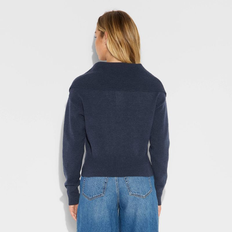 slide 3 of 3, Women's Button-Down Collar Henley Sweater - Wild Fable™ Navy Blue XL, 1 ct