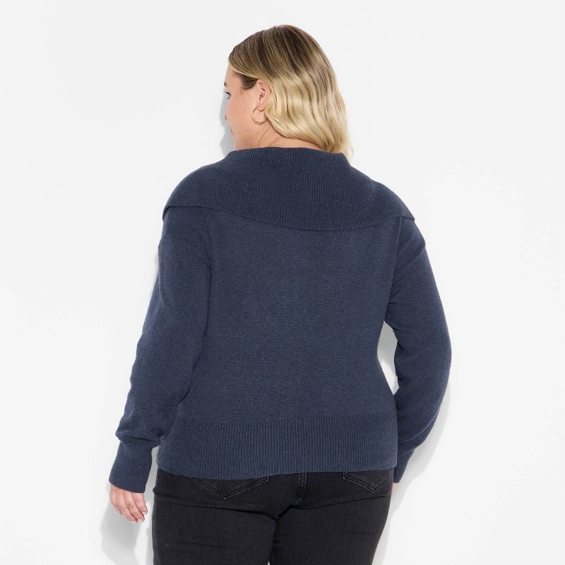 slide 3 of 3, Women's Button-Down Collar Henley Sweater - Wild Fable™ Navy Blue XXL, 1 ct
