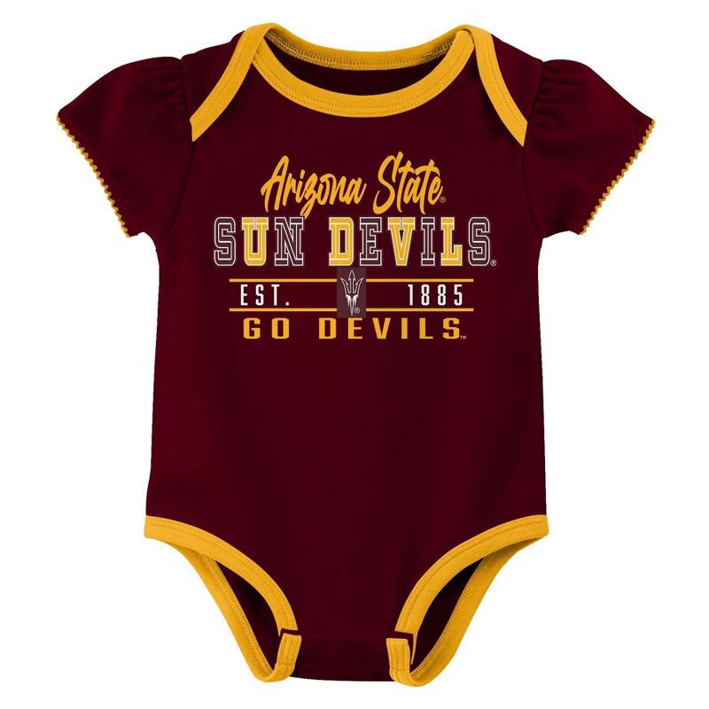 slide 4 of 4, NCAA Arizona State Sun Devils Infant Girls' 3pk Bodysuit - 0-3M, 3 ct