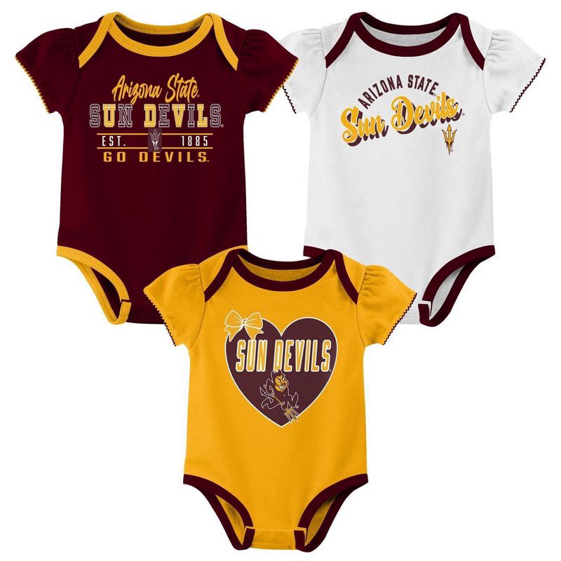 slide 1 of 4, NCAA Arizona State Sun Devils Infant Girls' 3pk Bodysuit - 0-3M, 3 ct