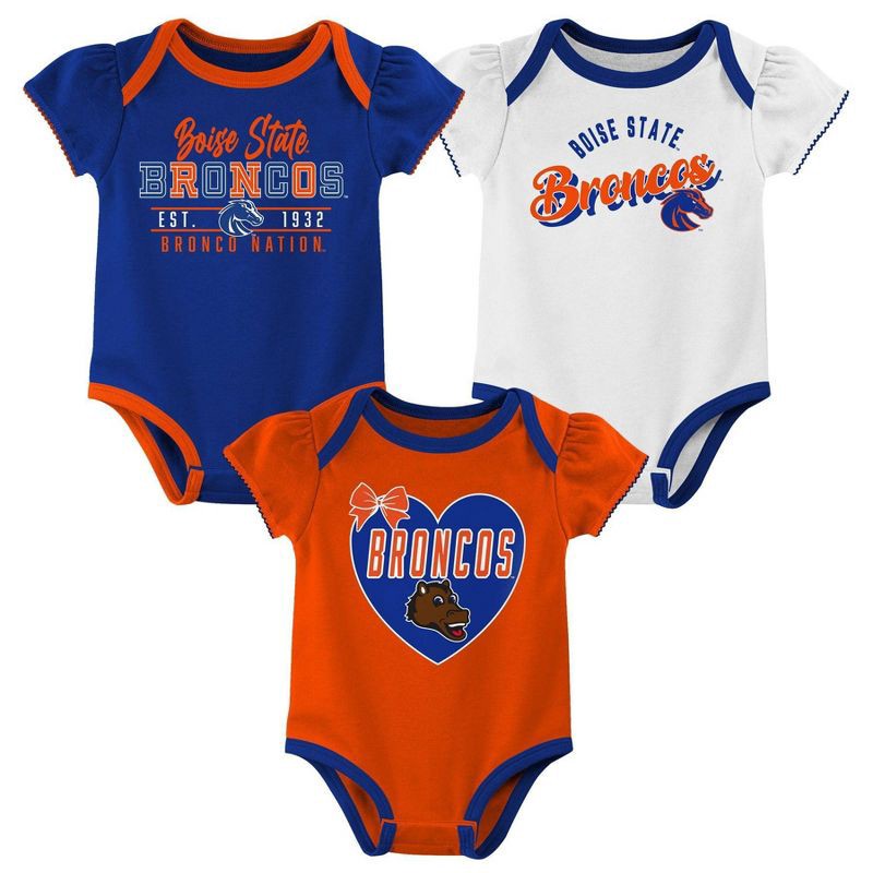 slide 1 of 4, NCAA Boise State Broncos Infant Girls' 3pk Bodysuit - 3-6M, 3 ct