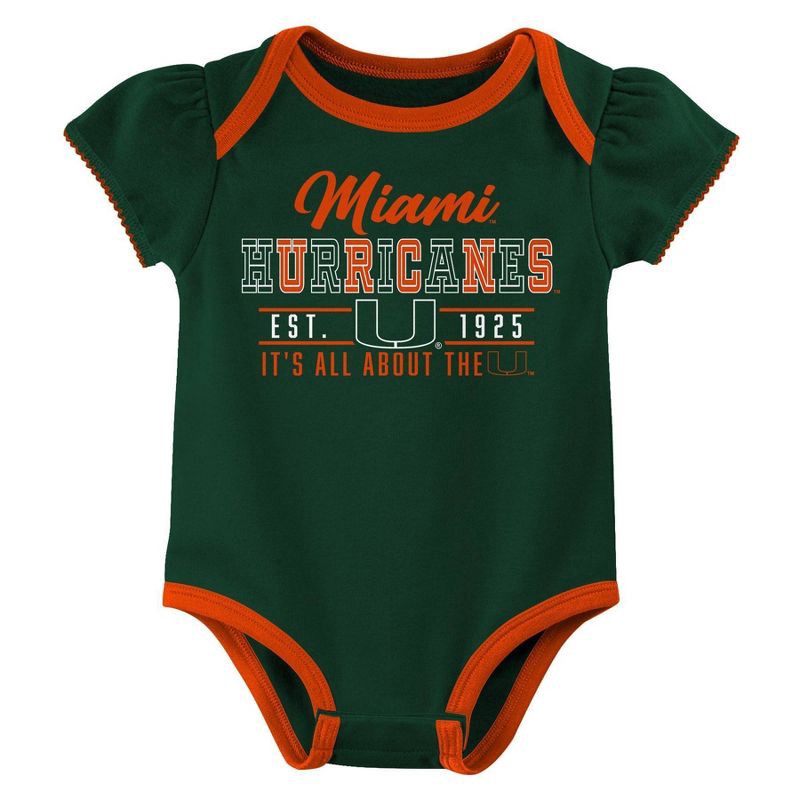 slide 4 of 4, NCAA Miami Hurricanes Infant Girls' 3pk Bodysuit - 18M, 3 ct