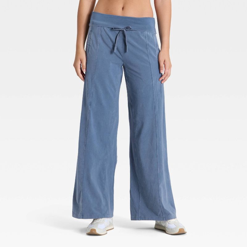 slide 1 of 3, Women's Mid-Rise Foldover Wide Leg Pants - JoyLab™ Indigo Blue L, 1 ct