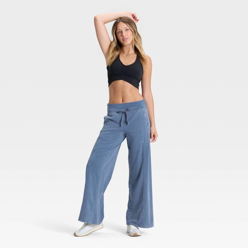 slide 3 of 3, Women's Mid-Rise Foldover Wide Leg Pants - JoyLab™ Indigo Blue L, 1 ct