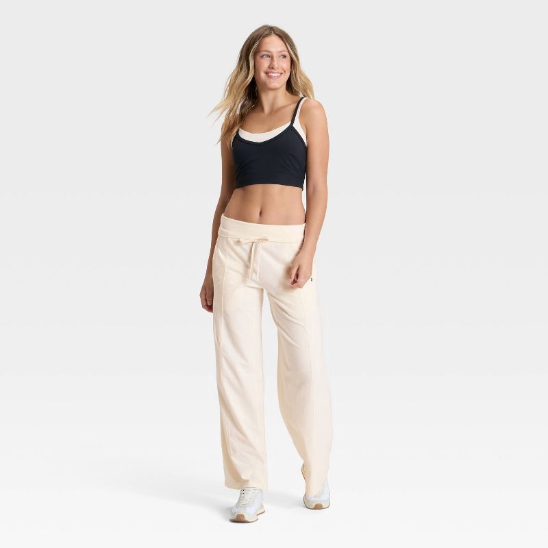 slide 3 of 3, Women's Mid-Rise Foldover Wide Leg Pants - JoyLab™ Cream M, 1 ct