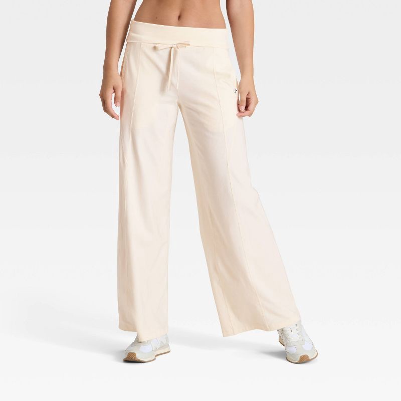 slide 1 of 3, Women's Mid-Rise Foldover Wide Leg Pants - JoyLab™ Cream M, 1 ct