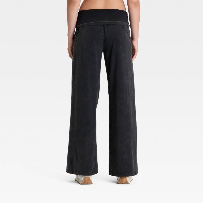 slide 2 of 3, Women's Mid-Rise Foldover Wide Leg Pants - JoyLab™ Black L, 1 ct