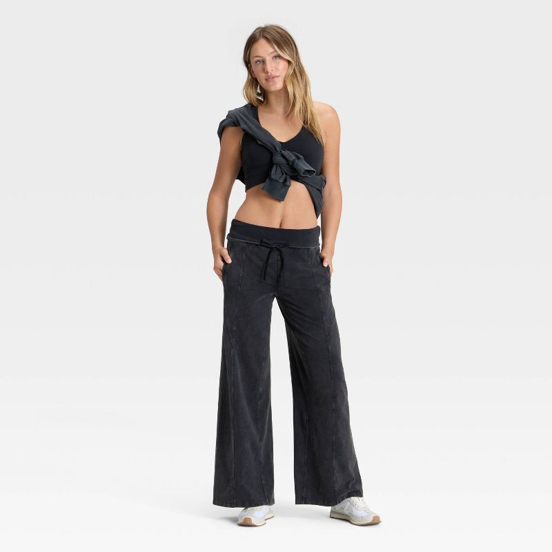 slide 3 of 3, Women's Mid-Rise Foldover Wide Leg Pants - JoyLab™ Black L, 1 ct