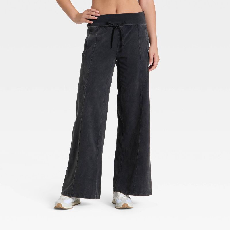 slide 1 of 3, Women's Mid-Rise Foldover Wide Leg Pants - JoyLab™ Black L, 1 ct