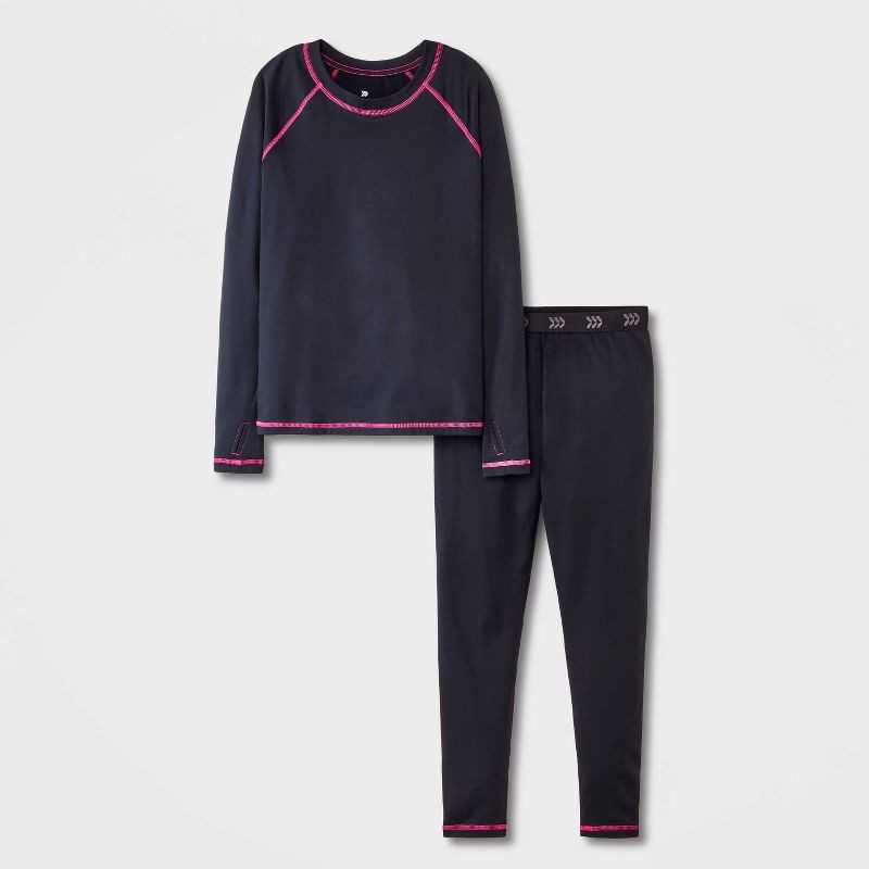 slide 1 of 4, Girls' 2pk Thermal Underwear Set - All In Motion™ Black S, 2 ct