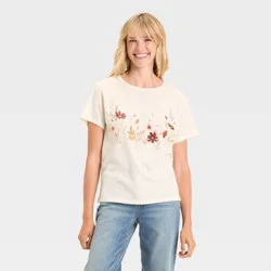 Zoe+Liv Women's Wildflower Short Sleeve Graphic T-Shirt - Ivory L