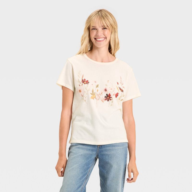 slide 1 of 3, Zoe+Liv Women's Wildflower Short Sleeve Graphic T-Shirt - Ivory XXL, 1 ct