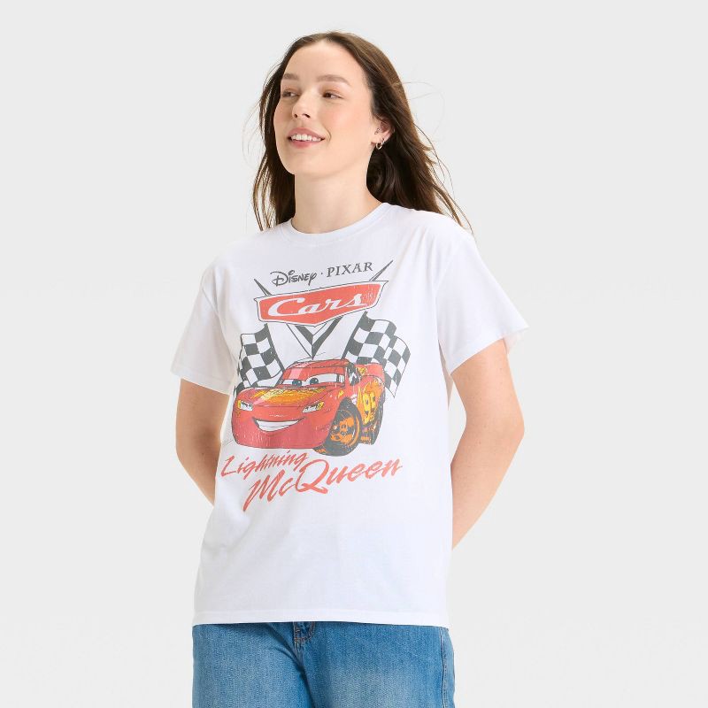 slide 2 of 3, Women's Disney Cars Short Sleeve Graphic T-Shirt - White M, 1 ct