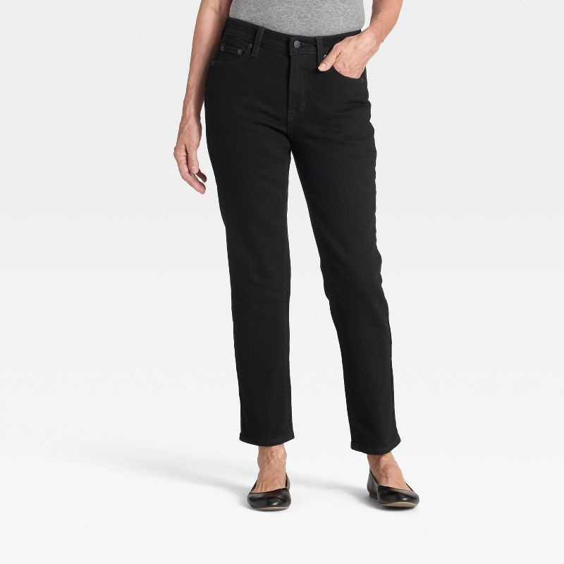 slide 1 of 3, Women's Mid-Rise 80's Slim Straight Ankle Jeans - Universal Thread™ Black Wash 6, 1 ct
