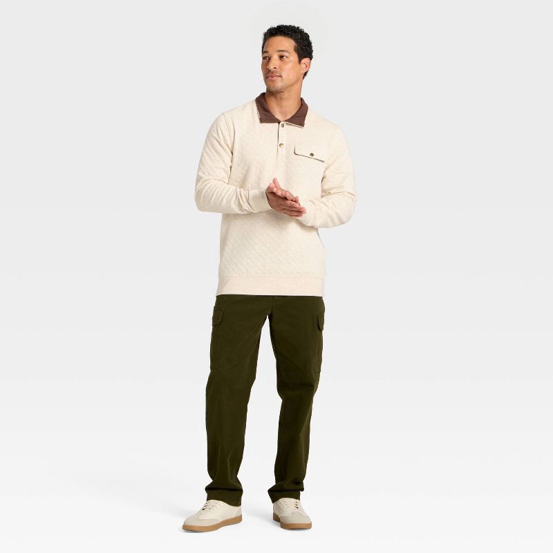 slide 3 of 3, Men's Comfort Wear Quilted 1/4 Snap Pullover - Goodfellow & Co™ Oatmeal L, 1 ct