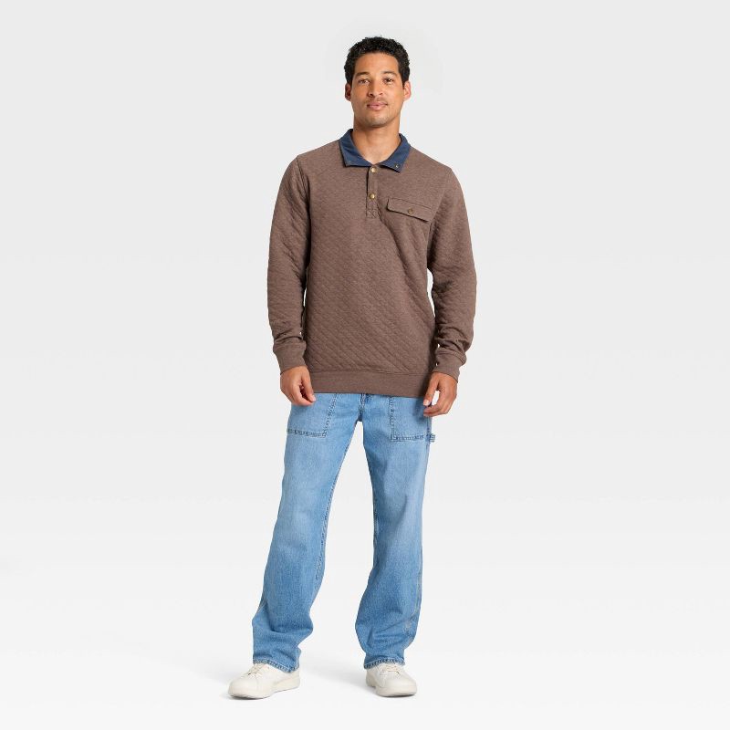 slide 3 of 3, Men's Comfort Wear Quilted 1/4 Snap Pullover - Goodfellow & Co™ Brown S, 1 ct