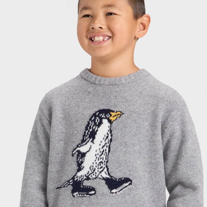 slide 2 of 4, Boys' Penguin Pullover Sweater - Cat & Jack™ Heather Gray L, 1 ct