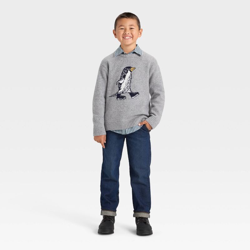 slide 4 of 4, Boys' Penguin Pullover Sweater - Cat & Jack™ Heather Gray L, 1 ct