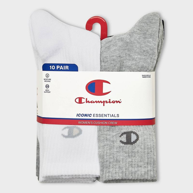 slide 2 of 4, Champion Women's 10pk Crew Socks - White/Black/Grey, 10 ct