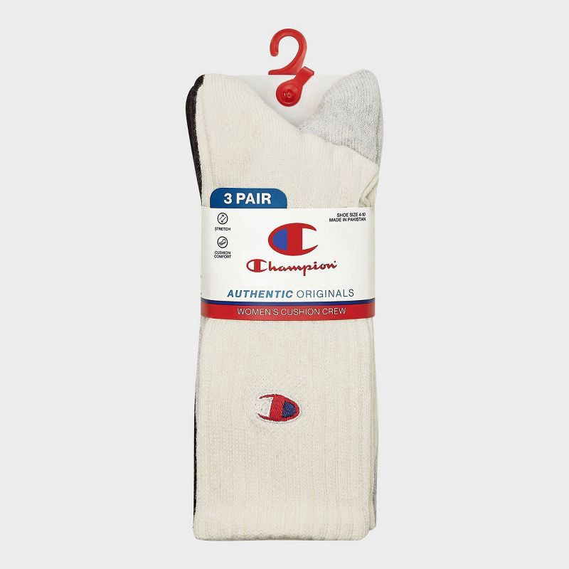 slide 2 of 4, Champion Women's Embroidered Logo 3pk Crew Socks - Cream, 3 ct