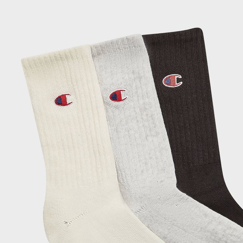 slide 3 of 4, Champion Women's Embroidered Logo 3pk Crew Socks - Cream, 3 ct