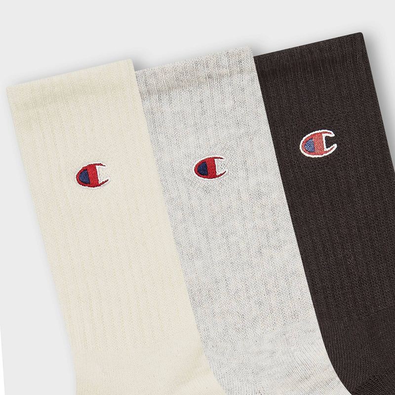 slide 4 of 4, Champion Women's Embroidered Logo 3pk Crew Socks - Cream, 3 ct