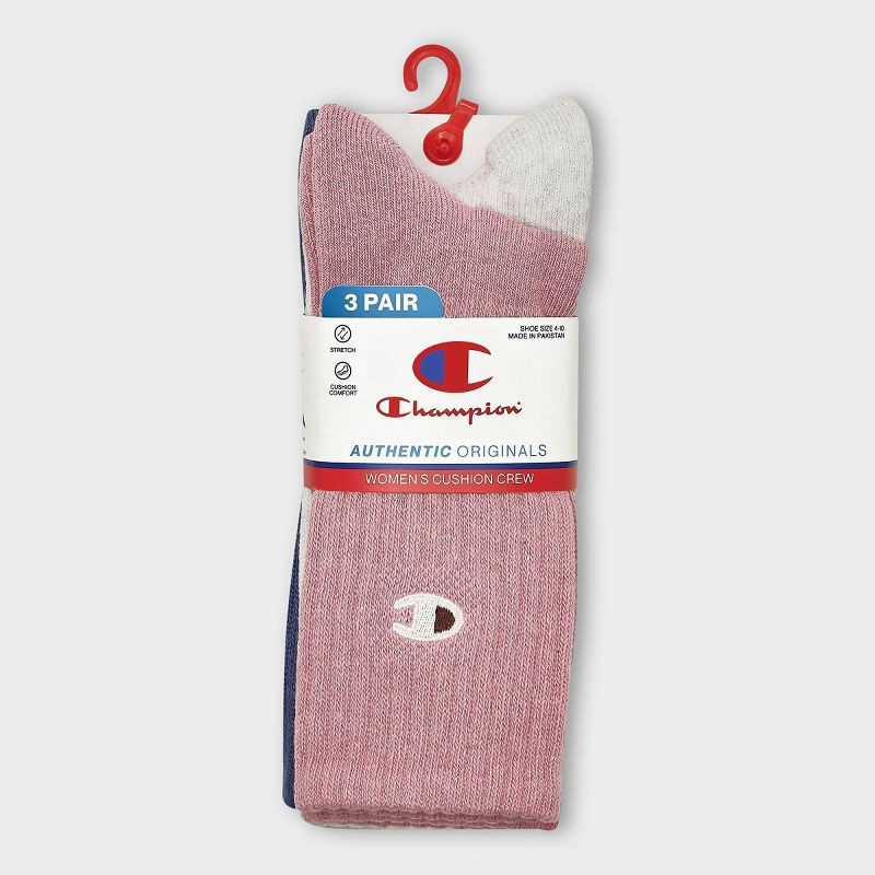 slide 2 of 3, Champion Women's Embroidered Logo 3pk Crew Socks - Pink, 3 ct