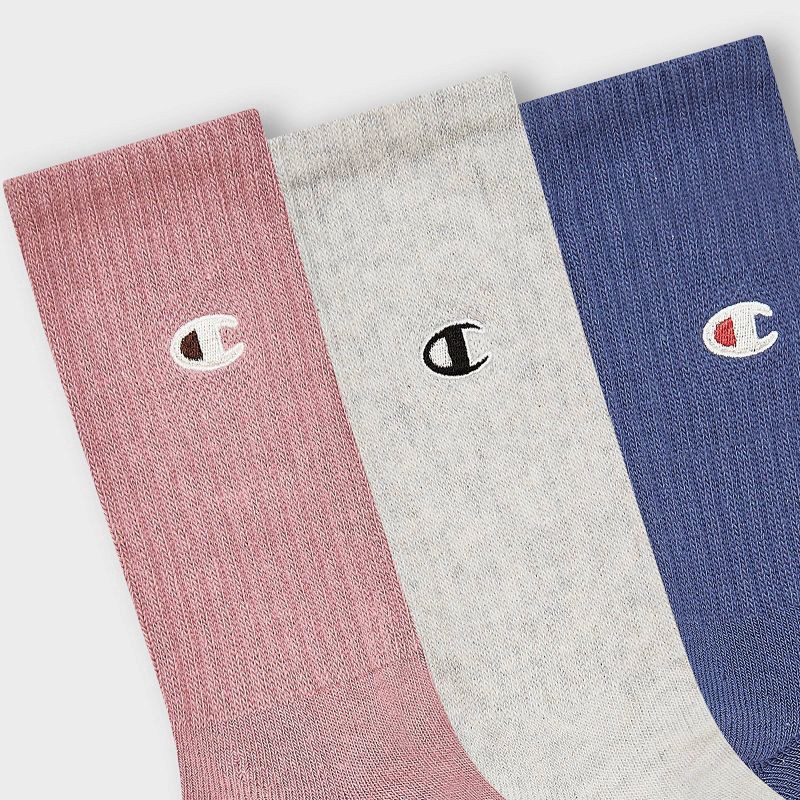slide 3 of 3, Champion Women's Embroidered Logo 3pk Crew Socks - Pink, 3 ct