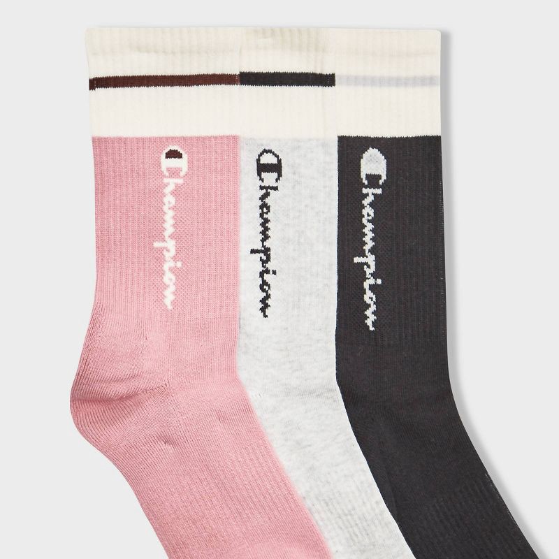 slide 2 of 4, Champion Women's Varsity Striped 3pk Crew Socks - Pink 4-10, 3 ct