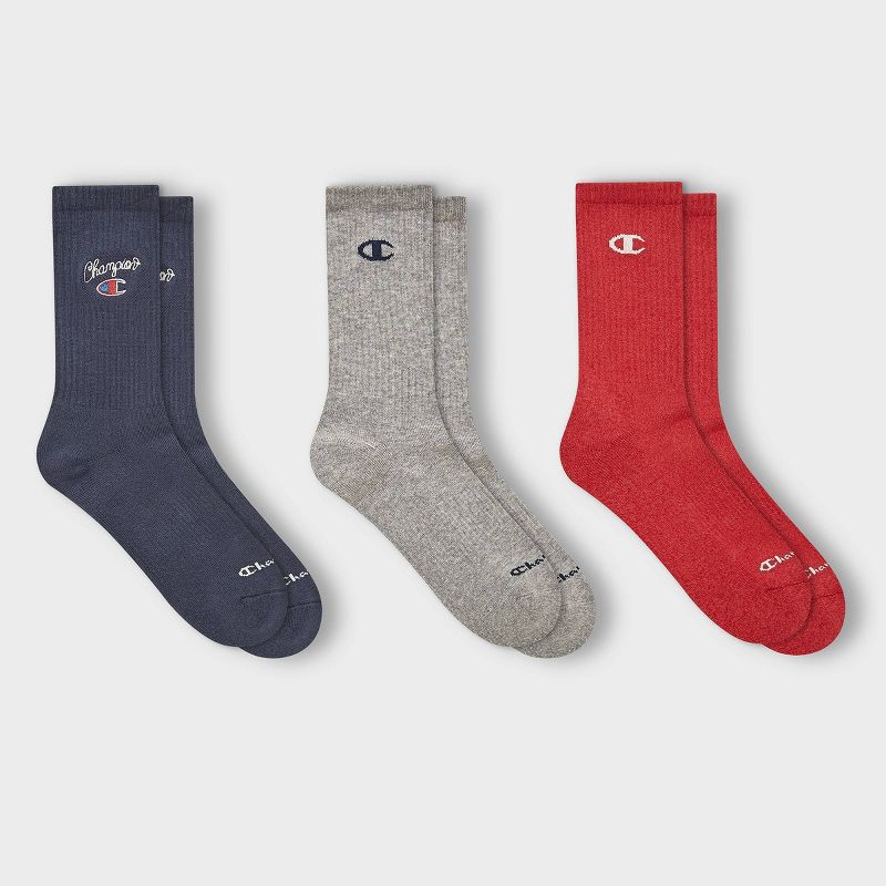 slide 4 of 4, Champion Women's Embroidered 3pk Crew Socks - Navy, 3 ct