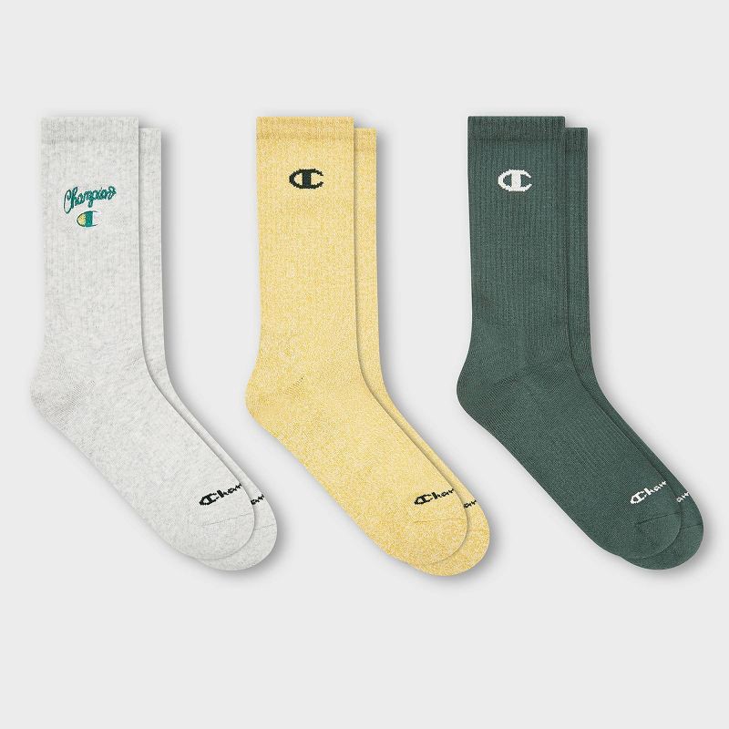 slide 4 of 4, Champion Women's Embroidered 3pk Crew Socks - Gray, 3 ct