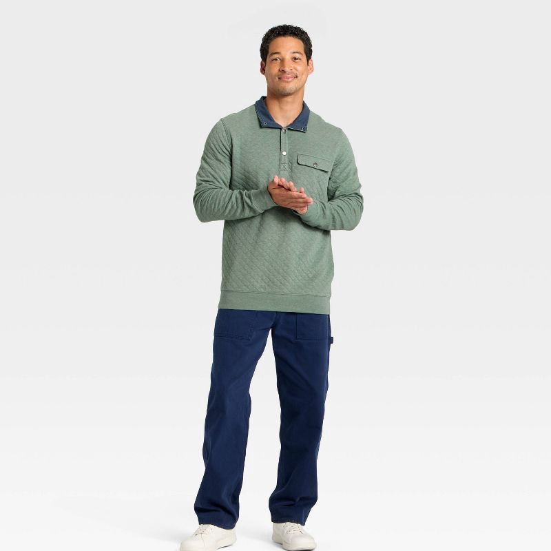 slide 3 of 3, Men's Comfort Wear Quilted 1/4 Snap Pullover - Goodfellow & Co™ Green XXL, 1 ct