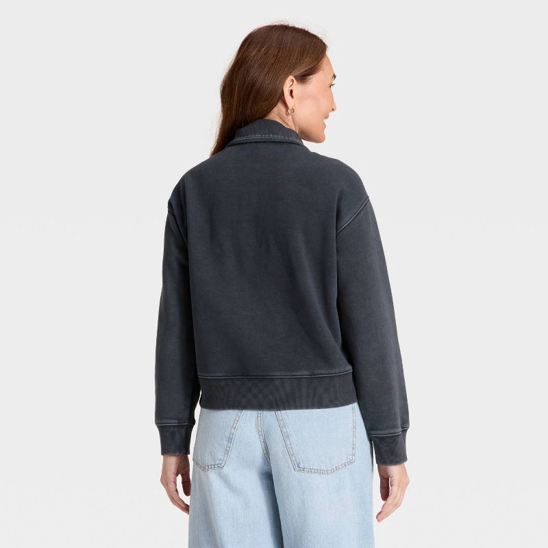 slide 2 of 3, Women's Button-Front Pullover Sweatshirt - Universal Thread™ Black S, 1 ct