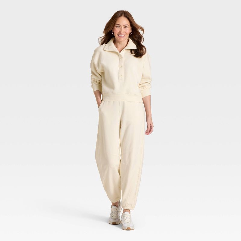 slide 3 of 3, Women's Button-Front Pullover Sweatshirt - Universal Thread™ Cream S, 1 ct