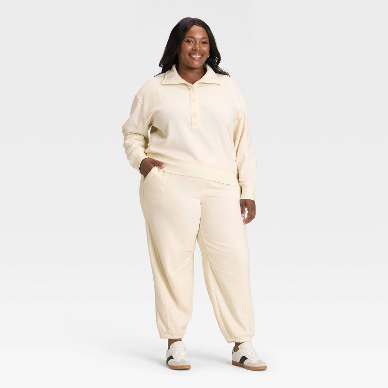 slide 3 of 3, Women's Button-Front Pullover Sweatshirt - Universal Thread™ Cream XXL, 1 ct