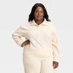 Women's Button-Front Pullover Sweatshirt - Universal Thread™ Cream XXL