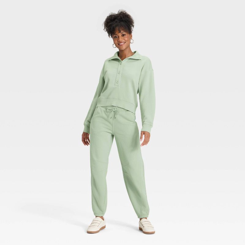 slide 3 of 3, Women's Button-Front Pullover Sweatshirt - Universal Thread™ Sage Green M, 1 ct
