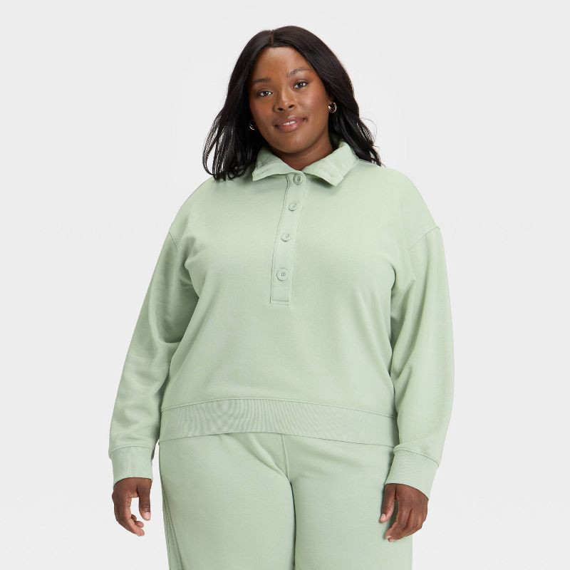 slide 1 of 3, Women's Button-Front Pullover Sweatshirt - Universal Thread™ Sage Green XXL, 1 ct