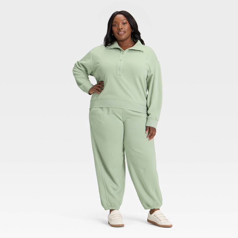 slide 3 of 3, Women's Button-Front Pullover Sweatshirt - Universal Thread™ Sage Green XXL, 1 ct